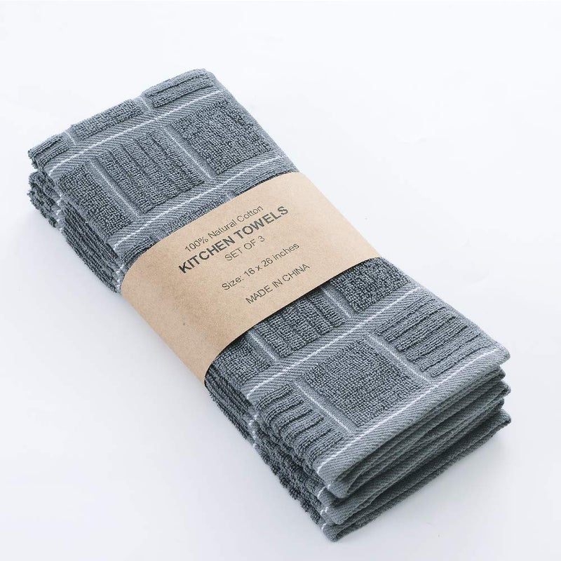 Anyi 100% Cotton Gray Kitchen Towels, Absorbent Dish Towels with Hanging Loop, Soft Kitchen Hand Towels for Washing, Drying Dishes - Image 2